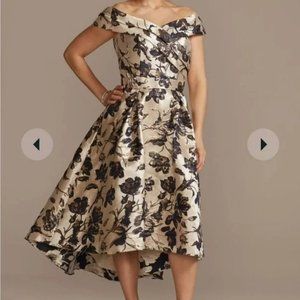 Oleg Cassini Floral Brocade High-Low A-Line Dress